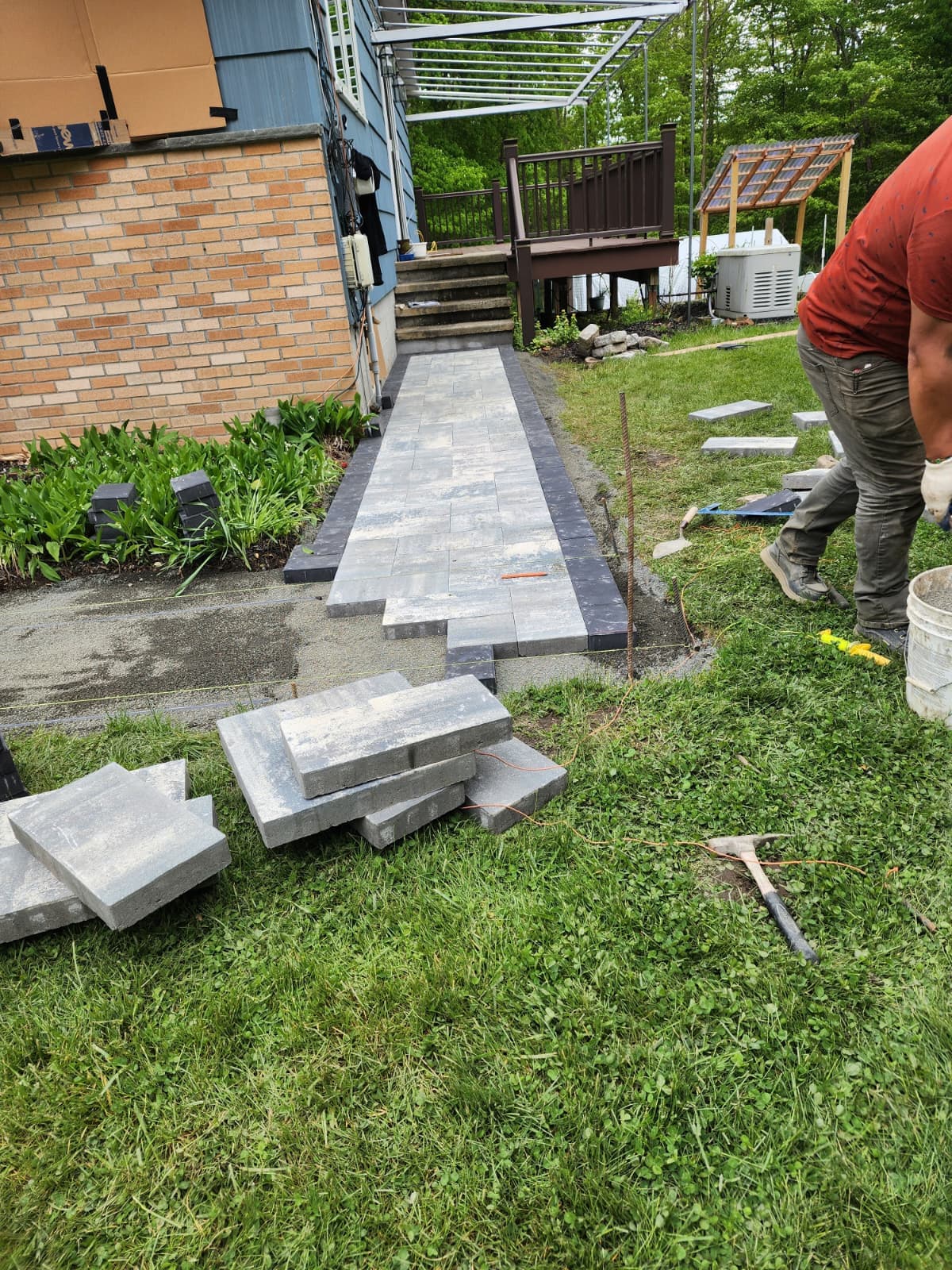 Paver walkway installation — Connecticut Paver walkway being installed with stone steps in progress